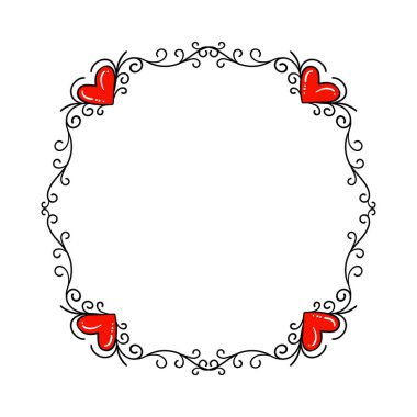 El çizimi düz tasarım kalpler sınır ve çerçeve