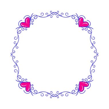 El çizimi düz tasarım kalpler sınır ve çerçeve