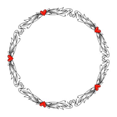 El çizimi düz tasarım kalpler sınır ve çerçeve