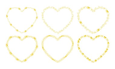 El çizimi düz tasarım kalpler sınır ve çerçeve koleksiyonu