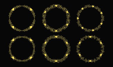 El çizimi düz tasarım kalpler sınır ve çerçeve koleksiyonu