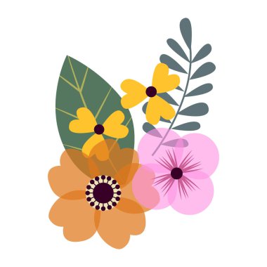 El çizimi bahar çiçekleri, renkli bahar çiçekleri.