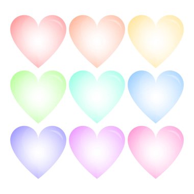 Beyaz arkaplanda parlak kalpler çizimi