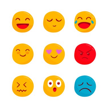 Beyaz arkaplanda elle çizilmiş emojiler koleksiyonu