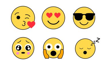 Beyaz arkaplanda el çizimi emojiler koleksiyonu