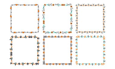 El çizimi cadılar bayramı çerçeve şablonu tasarım koleksiyonu