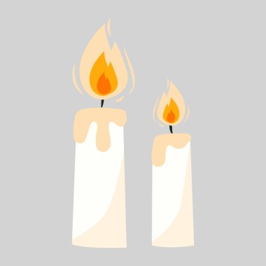 Karikatür tarzında yanan mum gri arkaplanda izole edilmiş