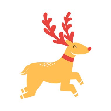 Yılbaşı geyiği şirin çizimi izole edilmiş.