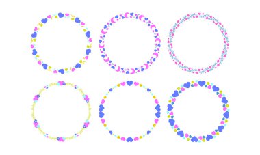 El çizimi düz tasarım kalpler sınır ve çerçeve koleksiyonu