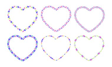 El çizimi düz tasarım kalpler kenar ve çerçeve beyaz arkaplan üzerine ayarlanır