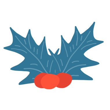 Beyaz bir arka planda Holly meyvesi ikonu yaprakları ve ökse otu Noel sembolü