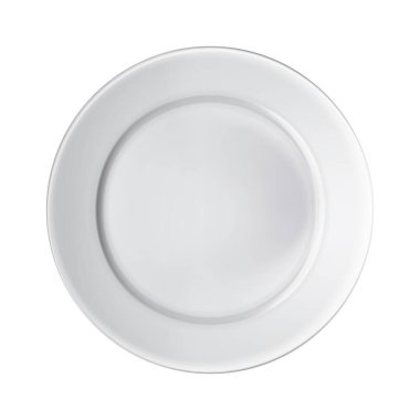 Beyaz arkaplana karşı boş tabak görüntüsünün tam üstünde