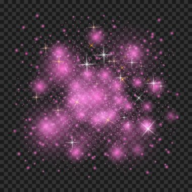 Parlak ışık efekti. Parıltılı yıldız patlaması. Parıldayan sihirli toz parçacıkları