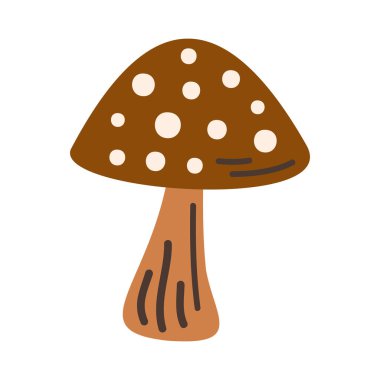 Beyaz renkte izole edilmiş şirin mantar karikatürü.