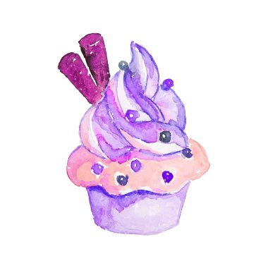 Beyaz arkaplanda suluboya tarzında tatlı tatlılar