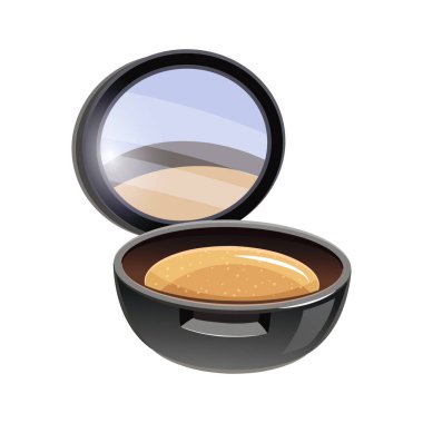 Beyaz arkaplana makyaj yapmak için yuvarlak açık pudra kutusu