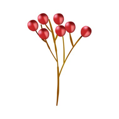 Beyaz üzerine kırmızı böğürtlenli Noel süsleme dalı