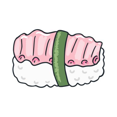 El yapımı suşi çizimi beyaza izole edilmiş.