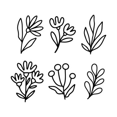 Düz tasarım basit çiçek izole edilmiş illüstrasyon koleksiyonu