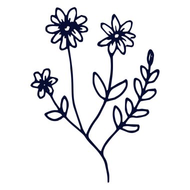 El çizimi düz tasarım, beyaz bir çiçek özeti.