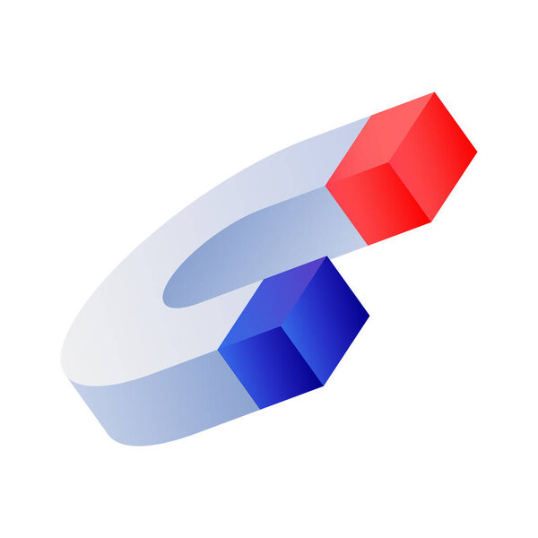 Красный и синий магнит на белом фоне