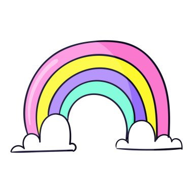 El çizimi Gökkuşağı karikatürü beyaz bir resimde