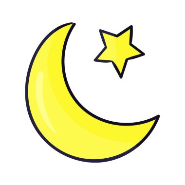 Yıldız illüstrasyonlu ay simgesi düz element