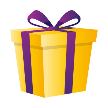 Beyaz arkaplanda kurdele dekorasyon çizgi film tasarımı olan hediye kutusu