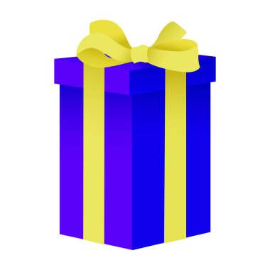 Beyaz bir karikatür üzerinde izole edilmiş kurdele desenli hediye kutusu