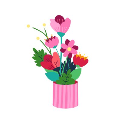 Çiçek buketleri beyaz üzerine düz bir şekilde toplanır