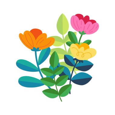 Beyaz üzerine el çizimi renkli çiçek dalı çizimi