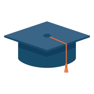 Beyaz arka planda izole edilmiş öğrenci mezuniyet şapkasının düz çizimi