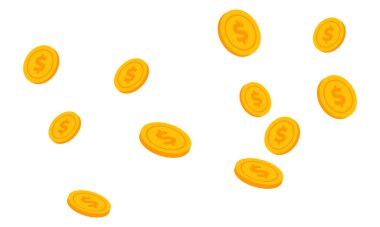 Para ve altın etiketi tasviri Bu büyüleyici illüstrasyon beyaz üzerinde parlak altın sikkeler gösteriyor