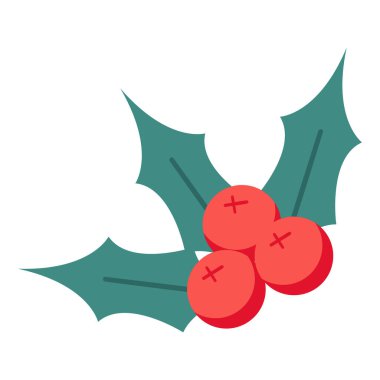 Beyaz arka planda izole edilmiş, düz stil Noel meyveleri ikonu