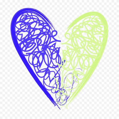 Karalama elle çizilmiş kalp beyaz arkaplan üzerine