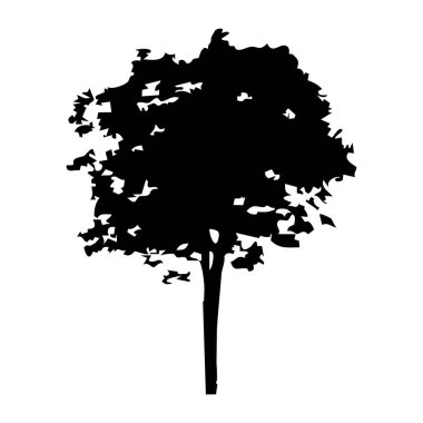 Elle çizilmiş ağaç siluet beyaz arka plan üzerinde