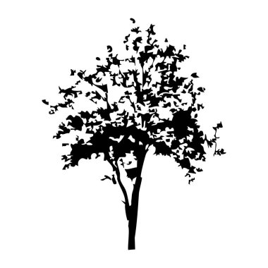Elle çizilmiş ağaç siluet beyaz arka plan üzerinde