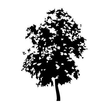 Elle çizilmiş ağaç siluet beyaz arka plan üzerinde