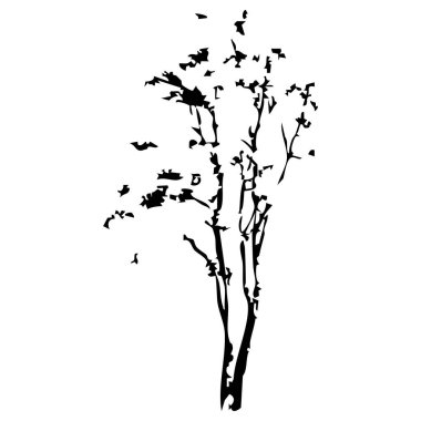Elle çizilmiş ağaç siluet beyaz arka plan üzerinde