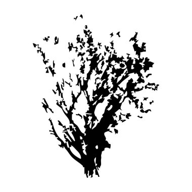Elle çizilmiş ağaç siluet beyaz arka plan üzerinde