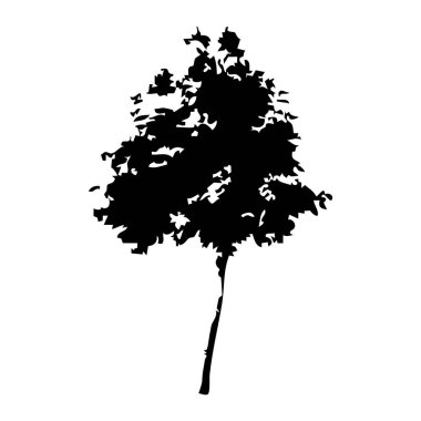 Elle çizilmiş ağaç siluet beyaz arka plan üzerinde