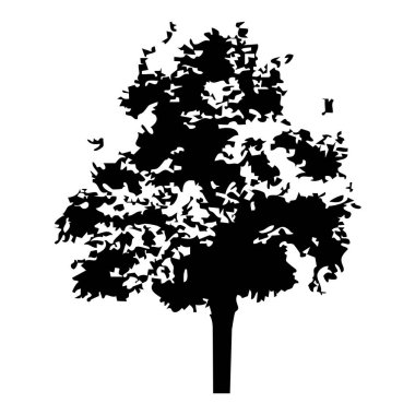 Elle çizilmiş ağaç siluet beyaz arka plan üzerinde