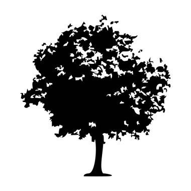 Elle çizilmiş ağaç siluet beyaz arka plan üzerinde