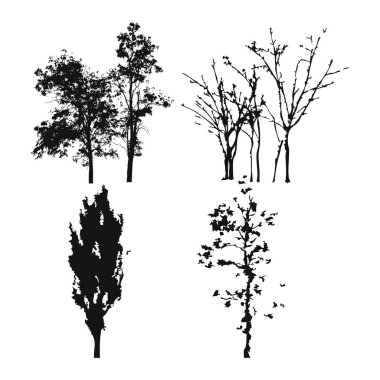 Elle çizilmiş ağaç siluet beyaz arka plan üzerinde