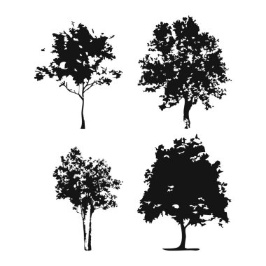 Elle çizilmiş ağaç siluet beyaz arka plan üzerinde