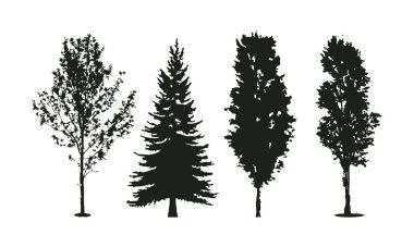 Elle çizilmiş ağaç siluet beyaz arka plan üzerinde