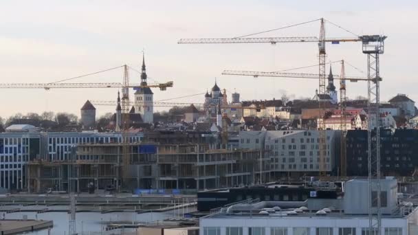 Tallinn Estonia February 2020 Tall Cranes View Passenger Ship Tallinn — Stock Video