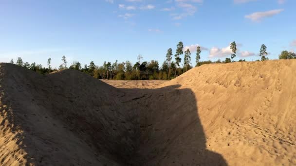 View Brown Colored Sand Quarry Trees Back Surrounding Area Camera — Stock Video