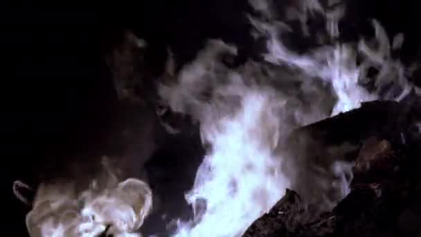 Velký Oheň Zpomaleném Záběru Táborovém Ohni Během Letního Slunovratu Pozadí — Stock video