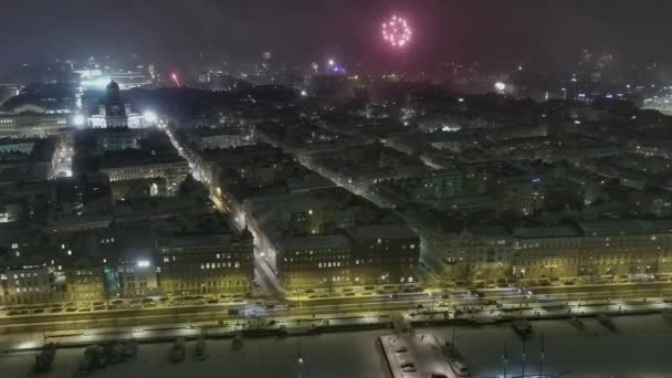 Finsko Prosince 2021 Vysokoúhlý Pohled Novoroční Oslavu Centru Helsinek Ohňostroj — Stock video